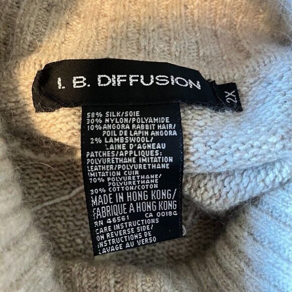 Vintage 80s Womens IB Diffusion Angora Silk Blend Geometric Beige Sweater Sz 2X - Picture 10 of 11